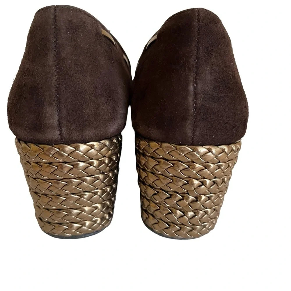 Lauren Ralph Lauren Cambree Brown Suede with Gold Wedge Heels & Tassels NEW